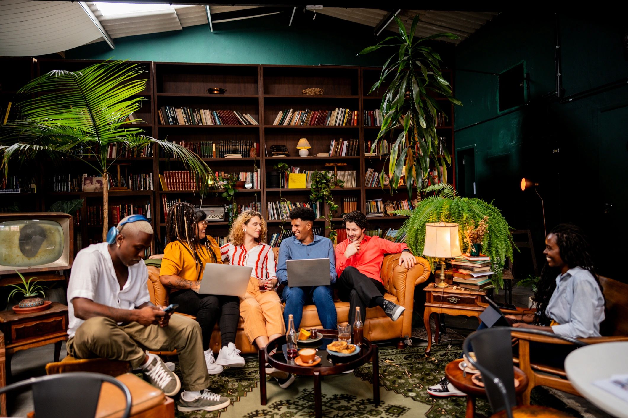 Creative team talking in a modern workspace